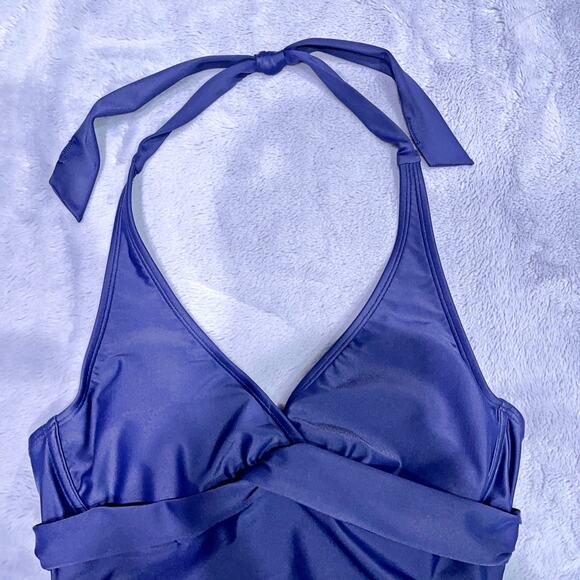 Athleta Swim Tara Halter Tankini Top Blue Underwire Bra Womens 34B 34C Tall - Picture 3 of 9